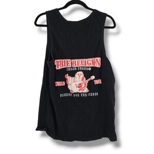 True Religion Mens World Tour Buddha Graphic Tank Top Black Red Size Large